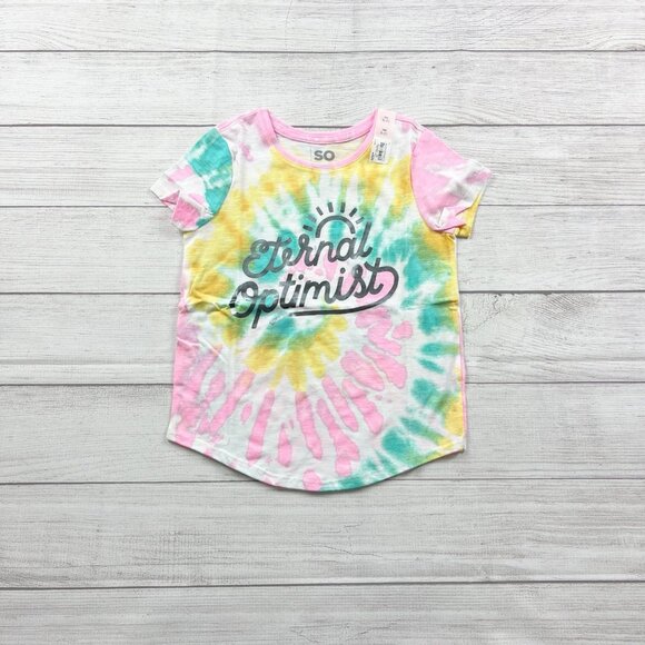 SO Other - SO Kids T-Shirt Tie Dye “Eternal Optimist” Graphic Short Sleeve Top NWT 7